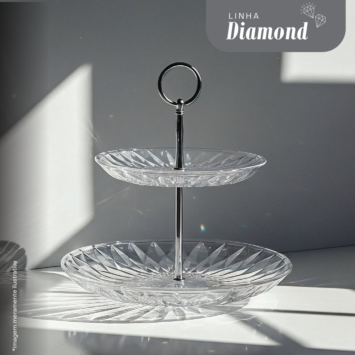 Porta Doces de Vidro 2 Andares Diamond 25cm - Lyor