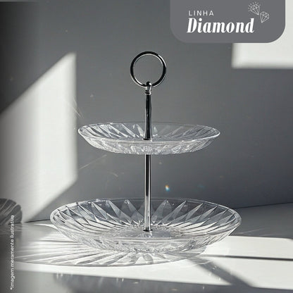 Porta Doces de Vidro 2 Andares Diamond 25cm - Lyor