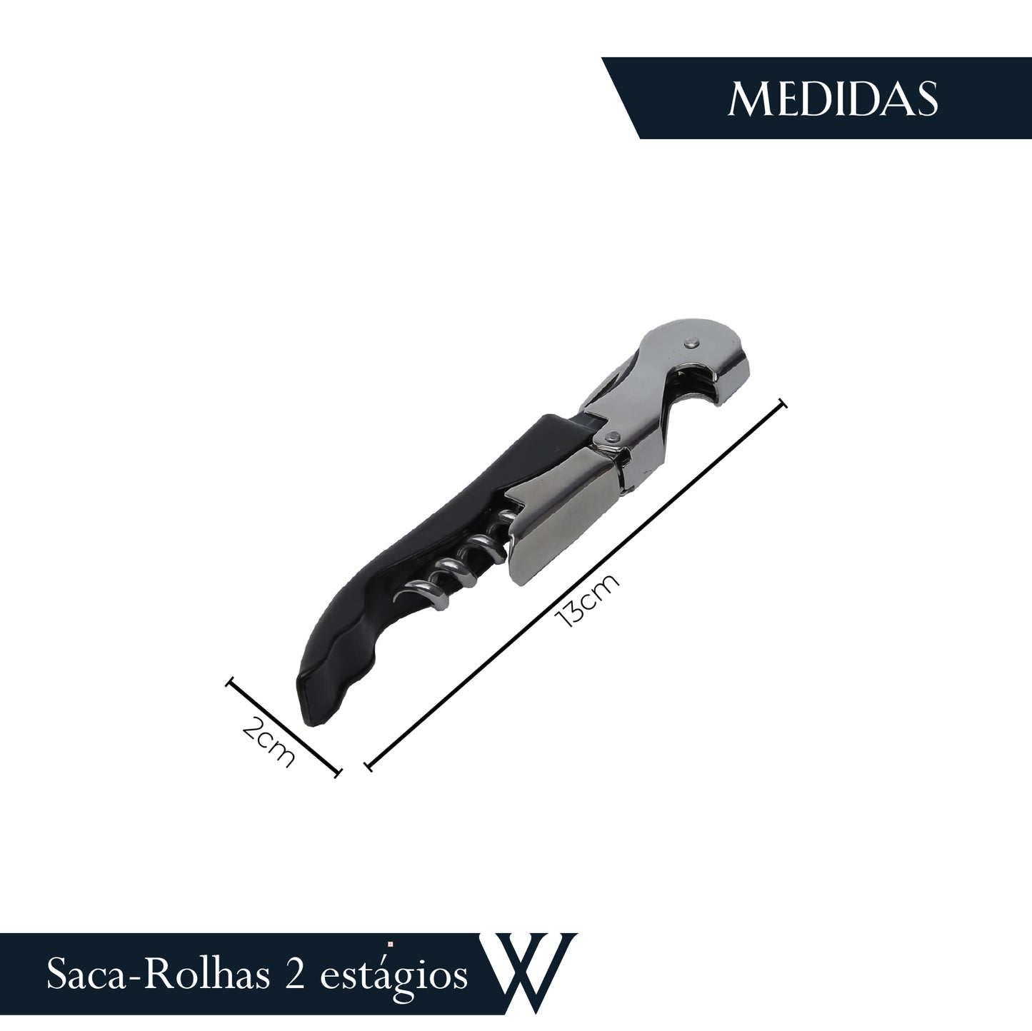 Saca-Rolhas de Inox 2 Estágios 13cm x 2cm - Wolff