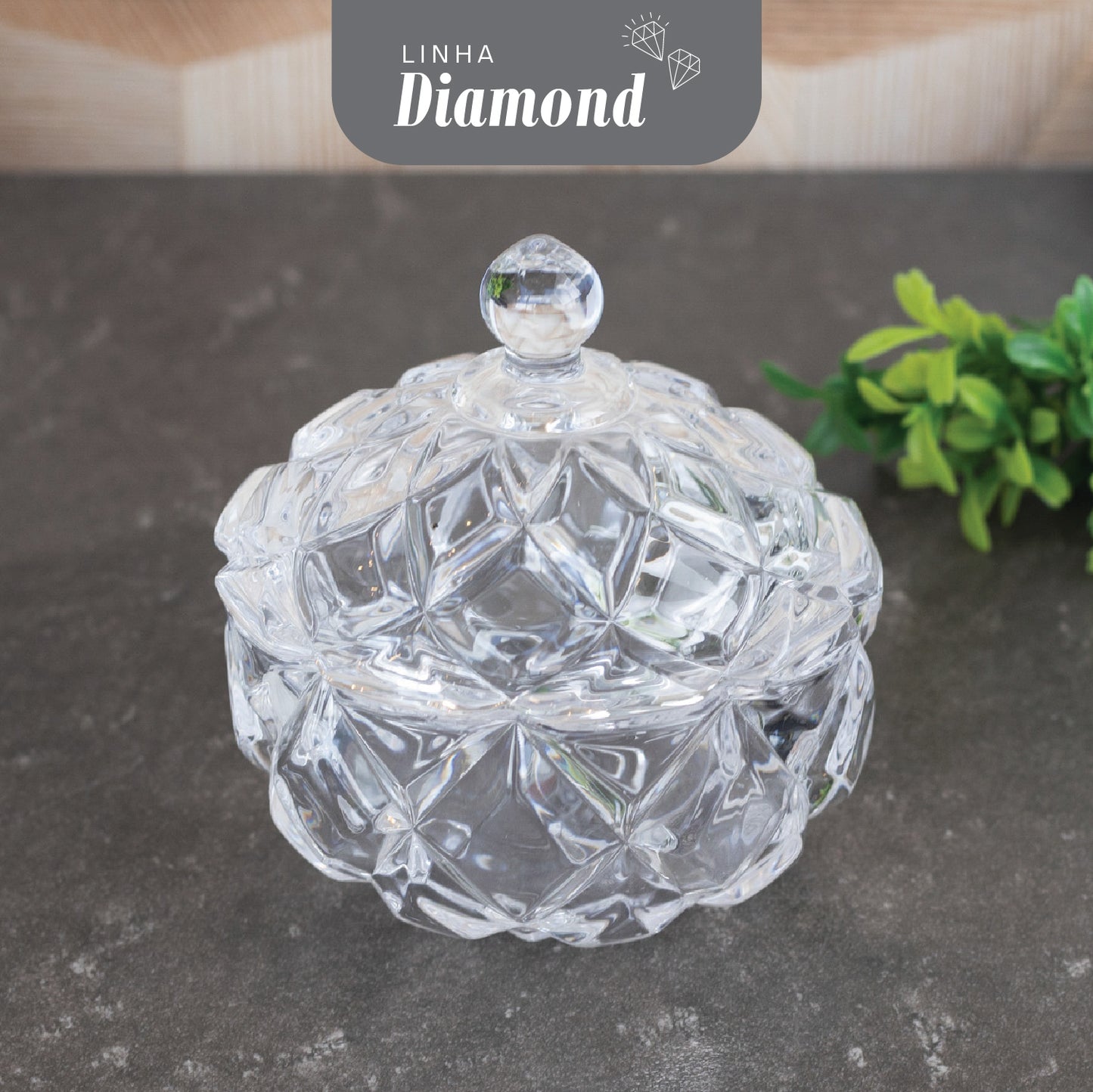 Potiche de Cristal Redondo Deli Diamond 10,5cm x 10,5cm x 11,5cm - Lyor