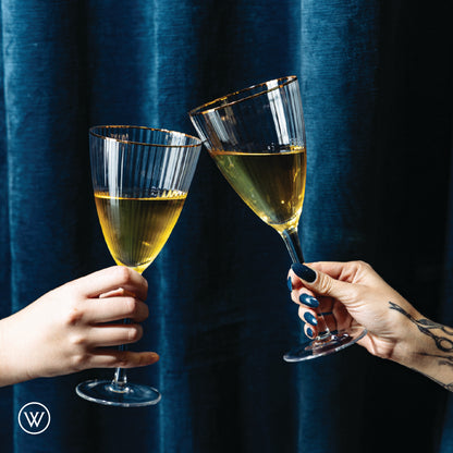 Conjunto 2 Taças de Vinho De Vidro Com Borda Dourada Lines 400Ml - Wolff