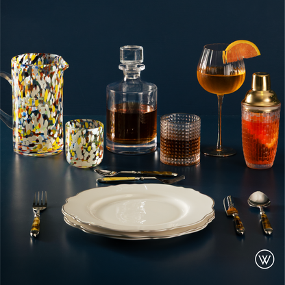 Conjunto 6 Pratos para Sobremesa de Porcelana Maldivas com Fio Prata 21cm - Wolff