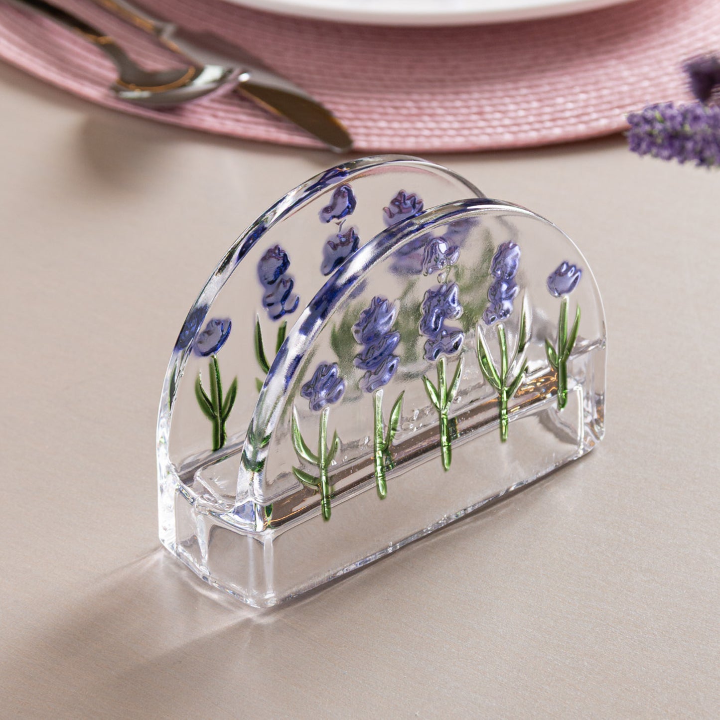 Porta Guardanapos Lavanda Hand Painting 12,5cm x 4,5cm x 9cm Cristal - Lyor