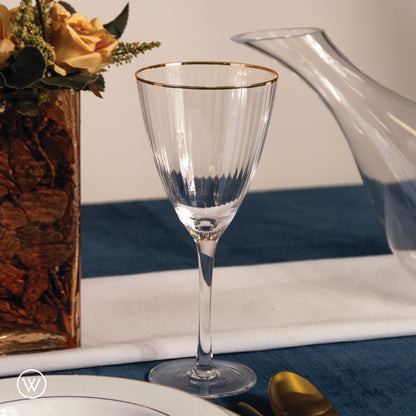 Conjunto 2 Taças de Vinho De Vidro Com Borda Dourada Lines 400Ml - Wolff