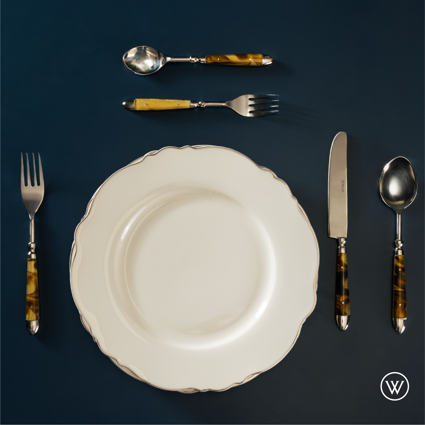Conjunto 6 Pratos Fundos de Porcelana Maldivas com Fio Prata - Wolff
