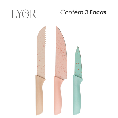 Conjunto 3 Facas Slice Colorido 24cm x 3cm x 2cm Aço Inox - Lyor