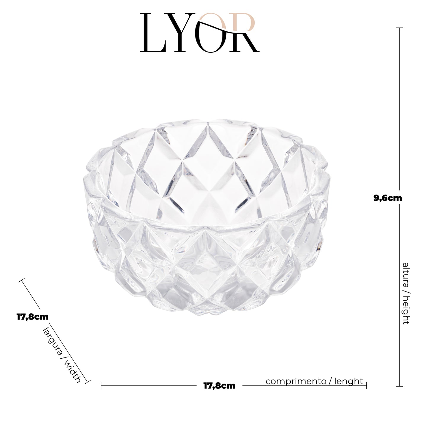 Centro de Mesa de Cristal Deli Diamond 18cm x 10cm- Lyor