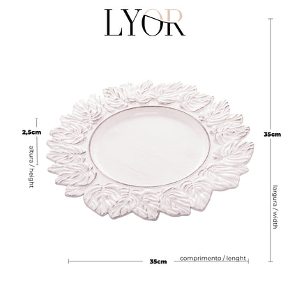 Sousplat de Plástico Patinado Garden Leaf Branco 35cm - Lyor