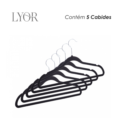 Conjunto 5 Cabides de Plástico Emborrachados Preto -Lyor