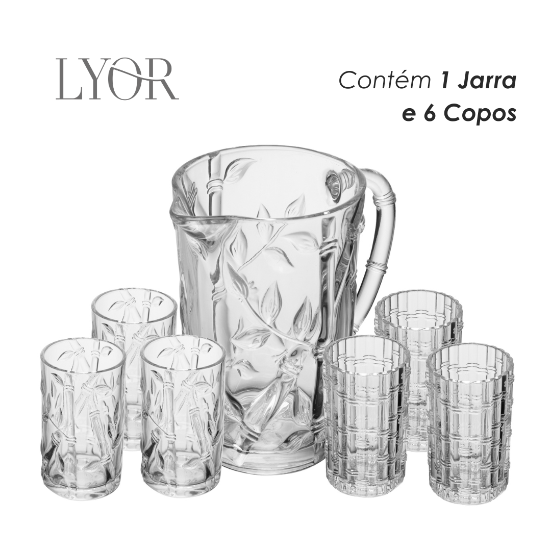 Conjunto 7 Peças Jarra Kona com 6 Copos 1L/280ml Cristal Ecológico - Lyor
