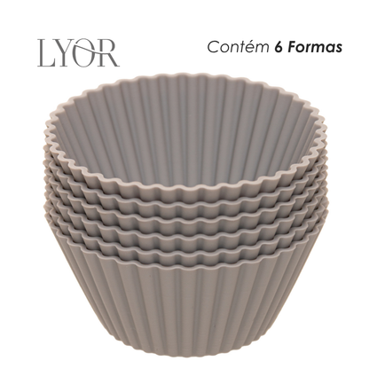 Conjunto 6 Formas Redondas para Cupcake 7cm x 3cm Cinza Silicone - Lyor
