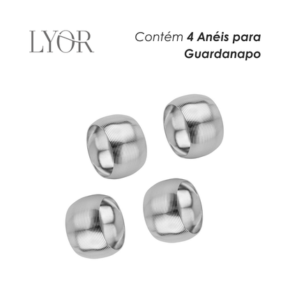 Conjunto 4 Anéis para Guardanapo de Aço Niquelado Circle Prata - Lyor