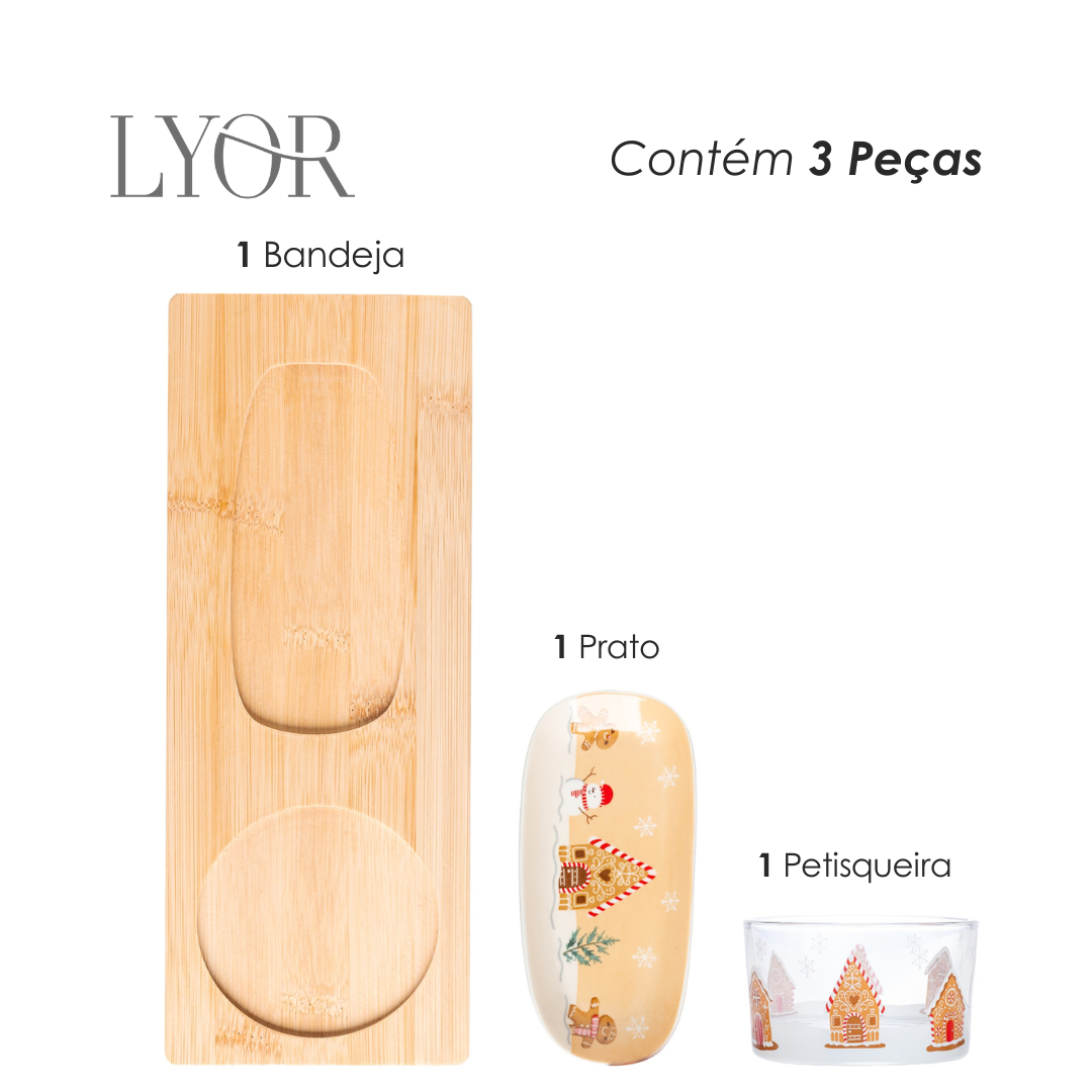 Conjunto 3 Peças para servir Encanto de Natal 28cm x 10,5cm x 6cm Bambu - Lyor