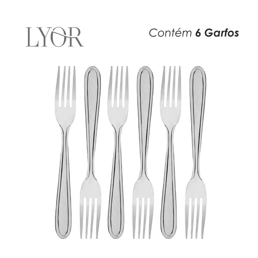 Conjunto 6 Garfos para Sobremesa Gastro Aço Inox - Lyor