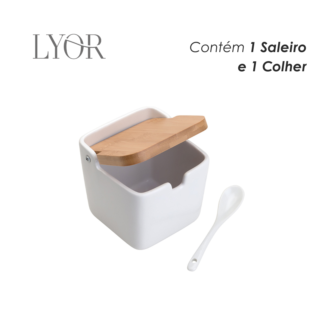 Saleiro de Mesa de Cerâmica com Tampa de Bambu - Lyor