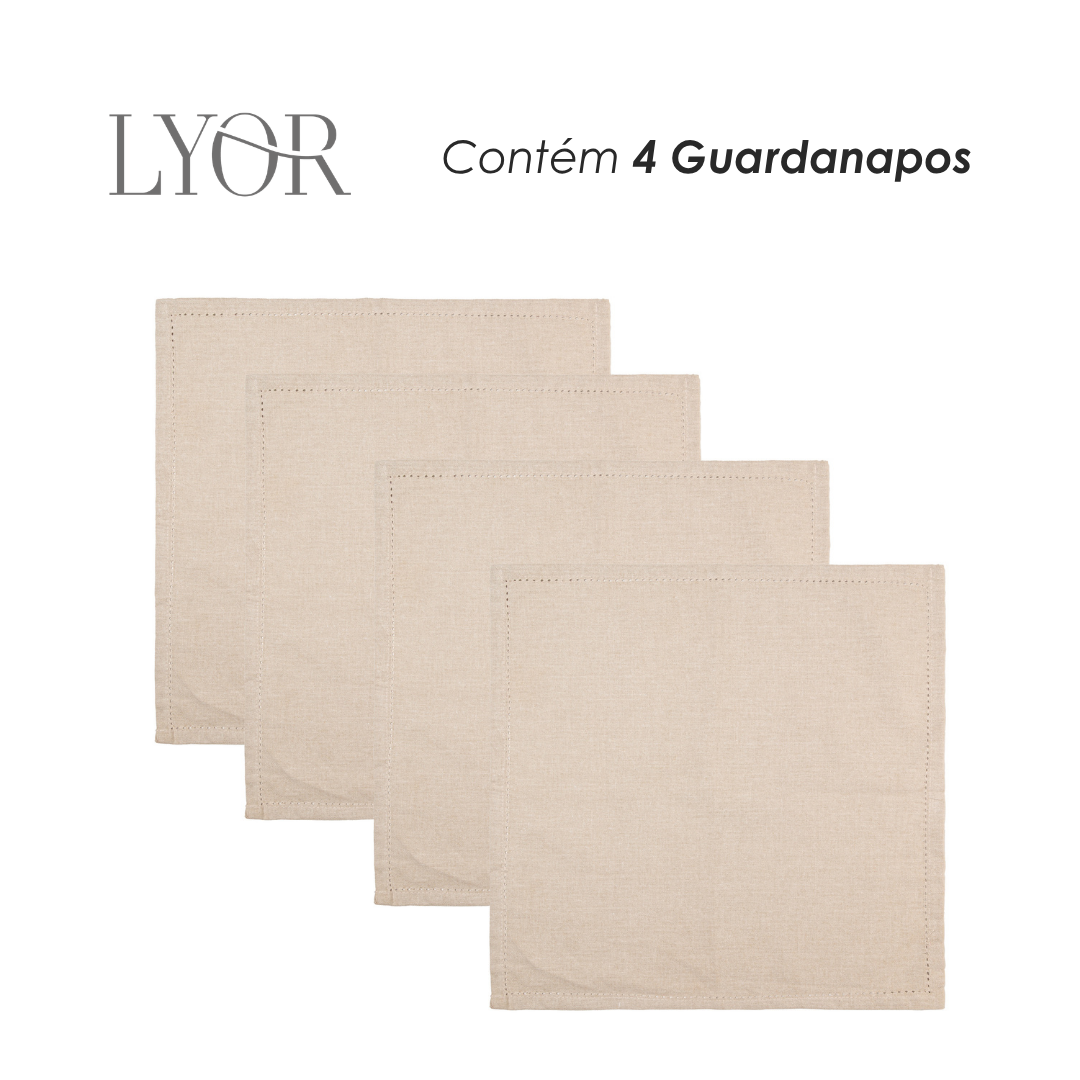 Conjunto 4 Guardanapos Momentos 40cm x 40cm Bege Algodão - Lyor