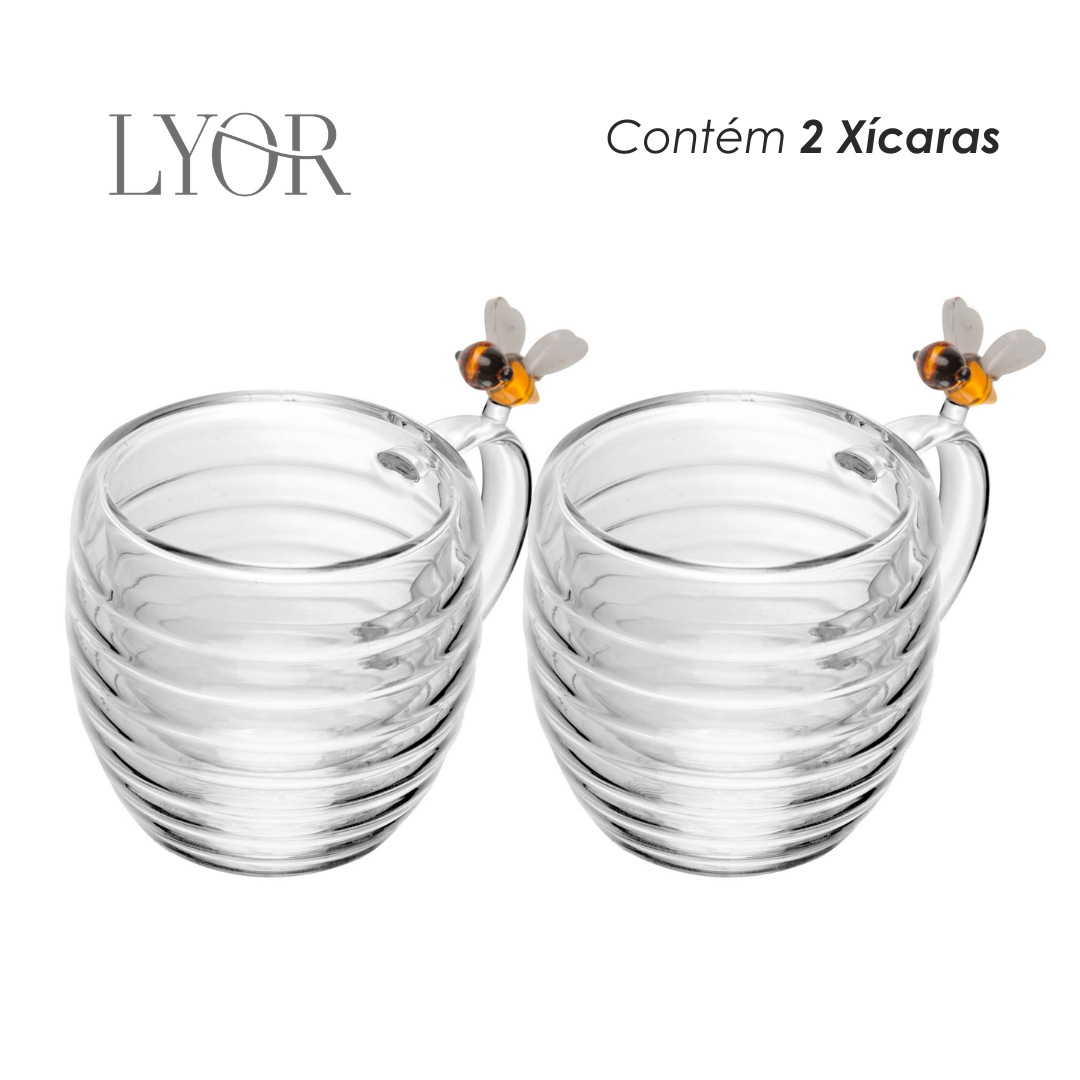 Conjunto 2 Xícaras de Café Parede Dupla de Vidro Borossilicato Lovely Bee 80ml - Lyor
