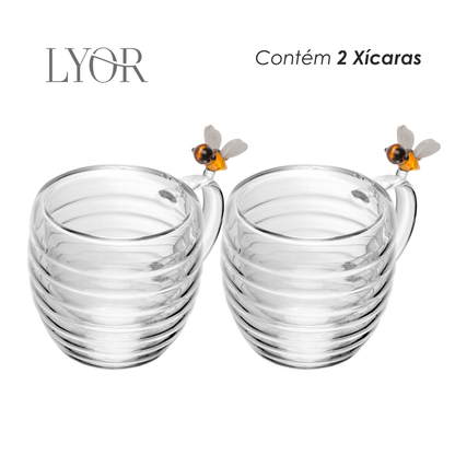 Conjunto 2 Xícaras de Café Parede Dupla de Vidro Borossilicato Lovely Bee 80ml - Lyor