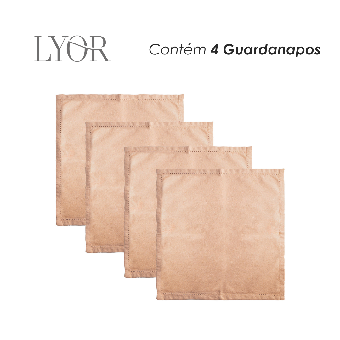 Conjunto 4 Guardanapos Momentos 40cm x 40cm Creme Algodão - Lyor