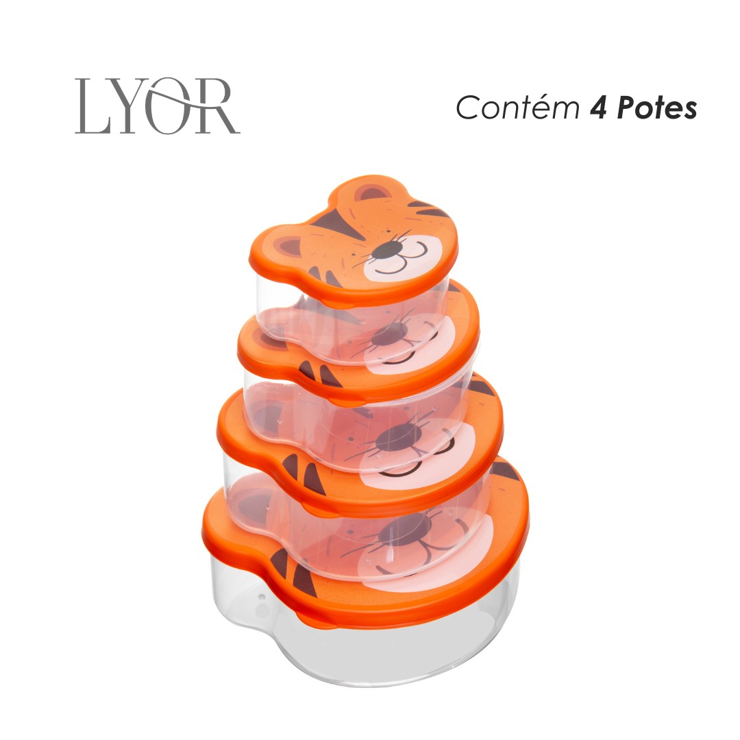 Conjunto 4 Potes para Armazenamento Tigre Plástico - Lyor