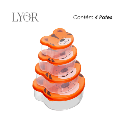 Conjunto 4 Potes para Armazenamento Tigre Plástico - Lyor