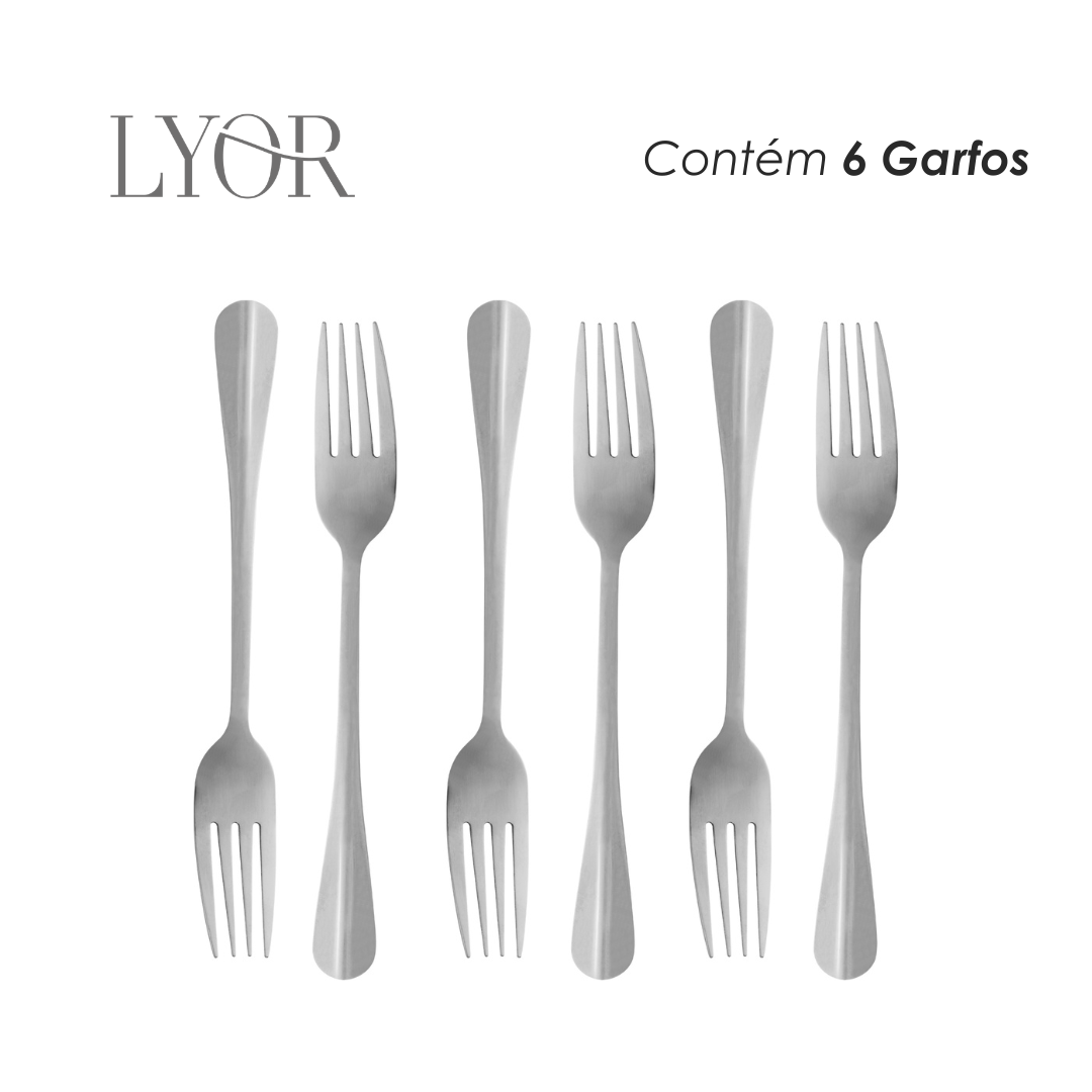 Conjunto 6 Garfos para Mesa de Aço Inox Positano 20cm - Lyor