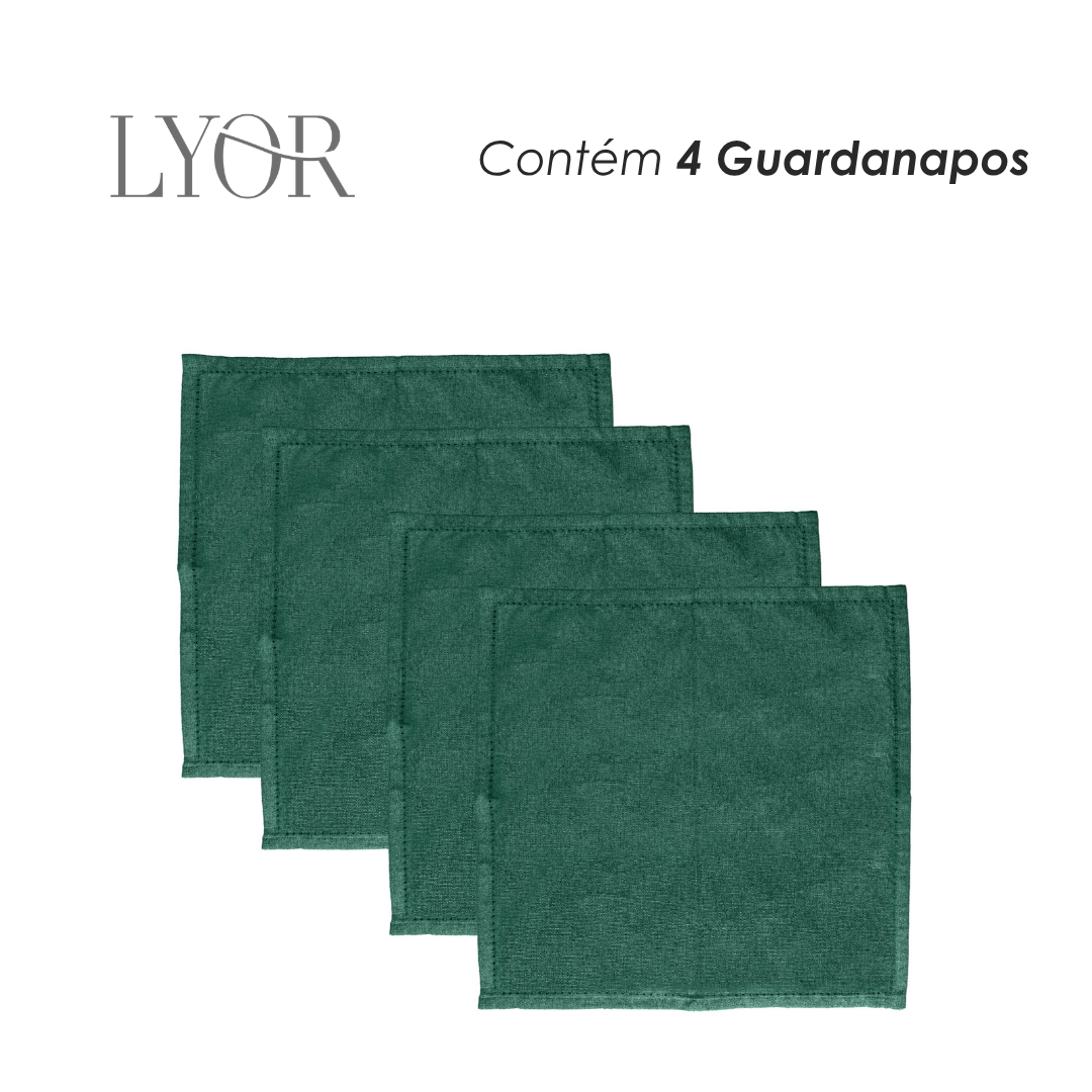 Conjunto 4 Guardanapos Momentos 40cm x 40cm Verde Algodão - Lyor