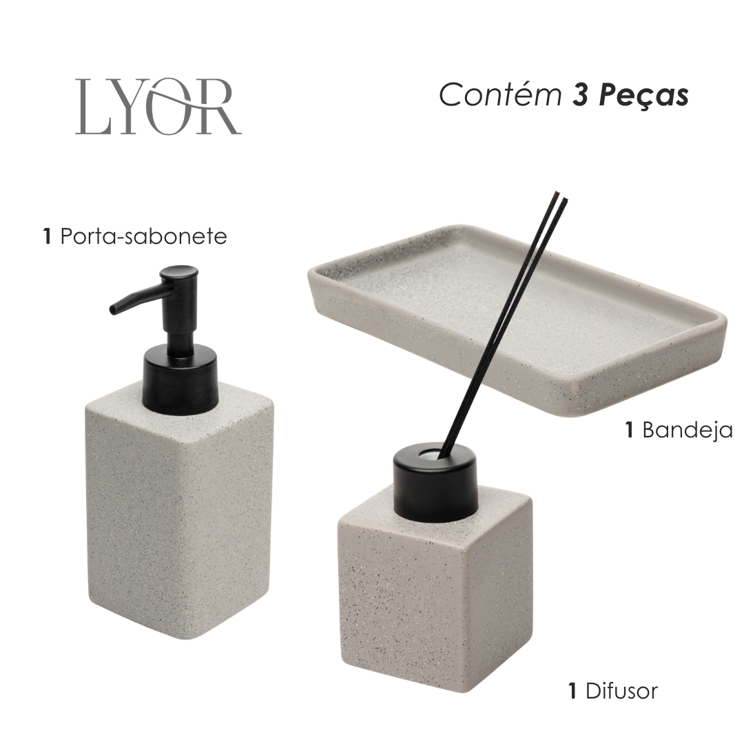Conjunto 3 Peças para Banheiro Granilite Quadratto Cinza Cerâmica - Lyor