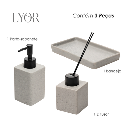 Conjunto 3 Peças para Banheiro Granilite Quadratto Cinza Cerâmica - Lyor