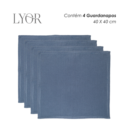 Conjunto 4 Guardanapos Momentos 40cm x 40cm Azul Algodão - Lyor