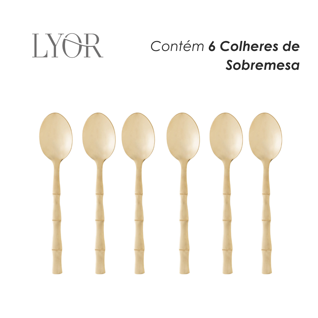 Conjunto 6 Colheres de Sobremesa de Aço Inox Bambu Elegant - Lyor