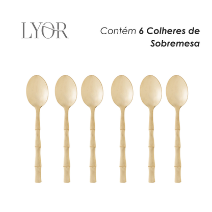 Conjunto 6 Colheres de Sobremesa de Aço Inox Bambu Elegant - Lyor