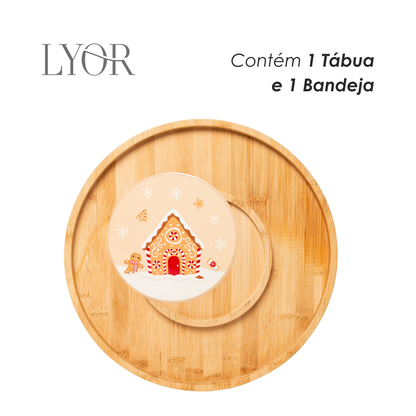 Conjunto 2 Peças Tábua com Bandeja Encanto de Natal 33cm x 1,5cm Bambu - Lyor