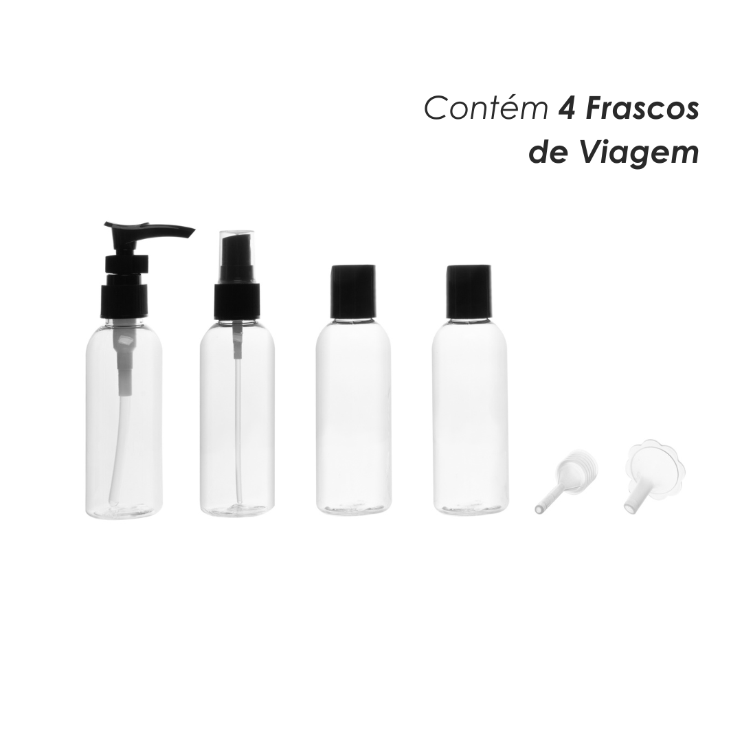 Conjunto 4 Frascos para Viagem de Plástico com Tampa Preta - Lyor