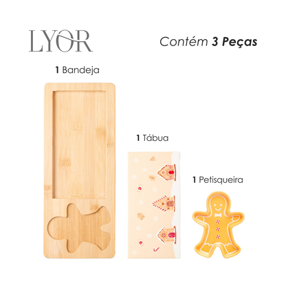 Conjunto 3 Peças Petisqueira Encanto de Natal 33cm x 13.5cm x 2cm Bambu - Lyor
