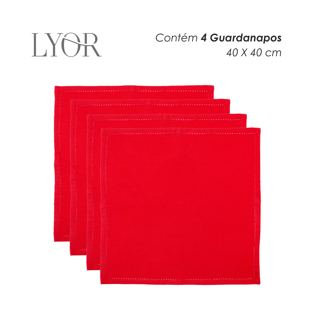 Conjunto 4 Guardanapos Momentos 40cm x 40cm Vermelho Algodão - Lyor
