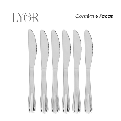 Conjunto 6 Facas para Sobremesa de Aço Inox Positano 16cm - Lyor