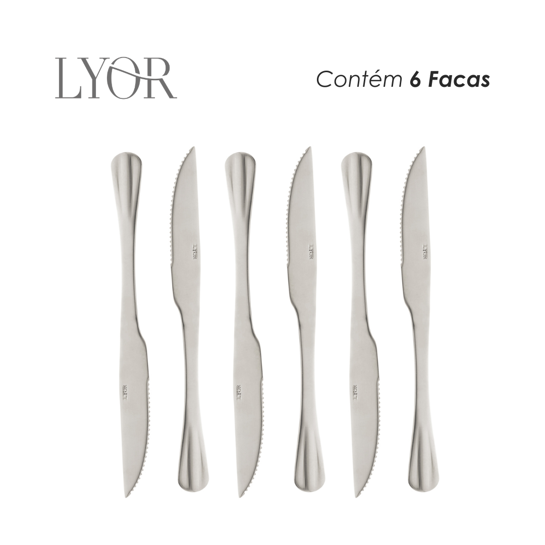 Conjunto 6 Facas de Churrasco de Aço Inox Positano 23cm - Lyor