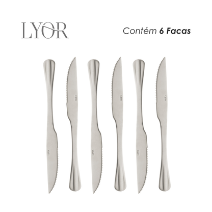 Conjunto 6 Facas de Churrasco de Aço Inox Positano 23cm - Lyor