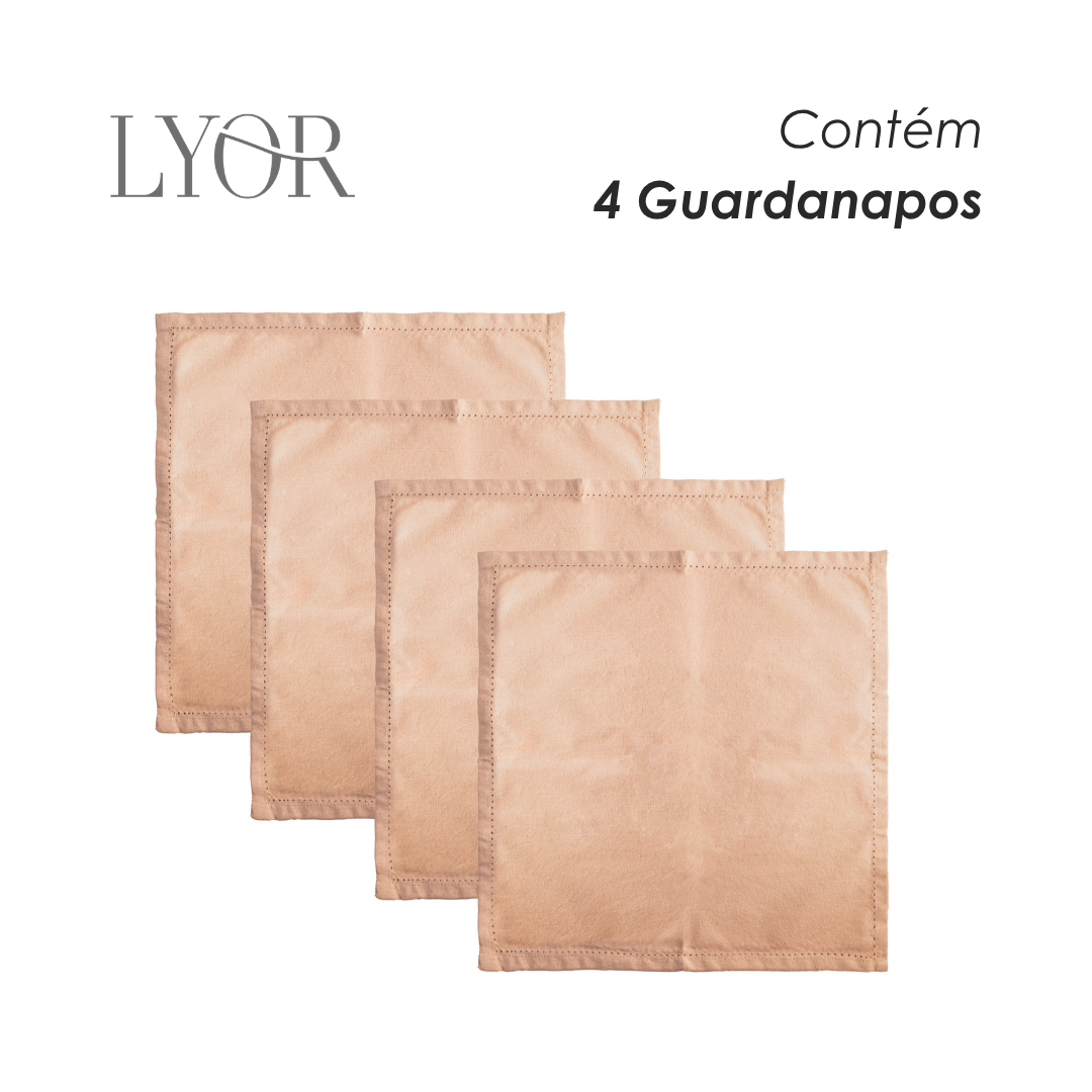 Conjunto 4 Guardanapos Momentos 40cm x 40cm Creme Algodão - Lyor