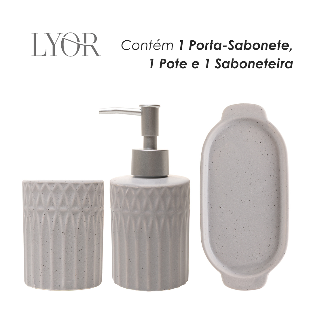 Conjunto 3 Peças para Banheiro Pillars Cinza Cerâmica - Lyor