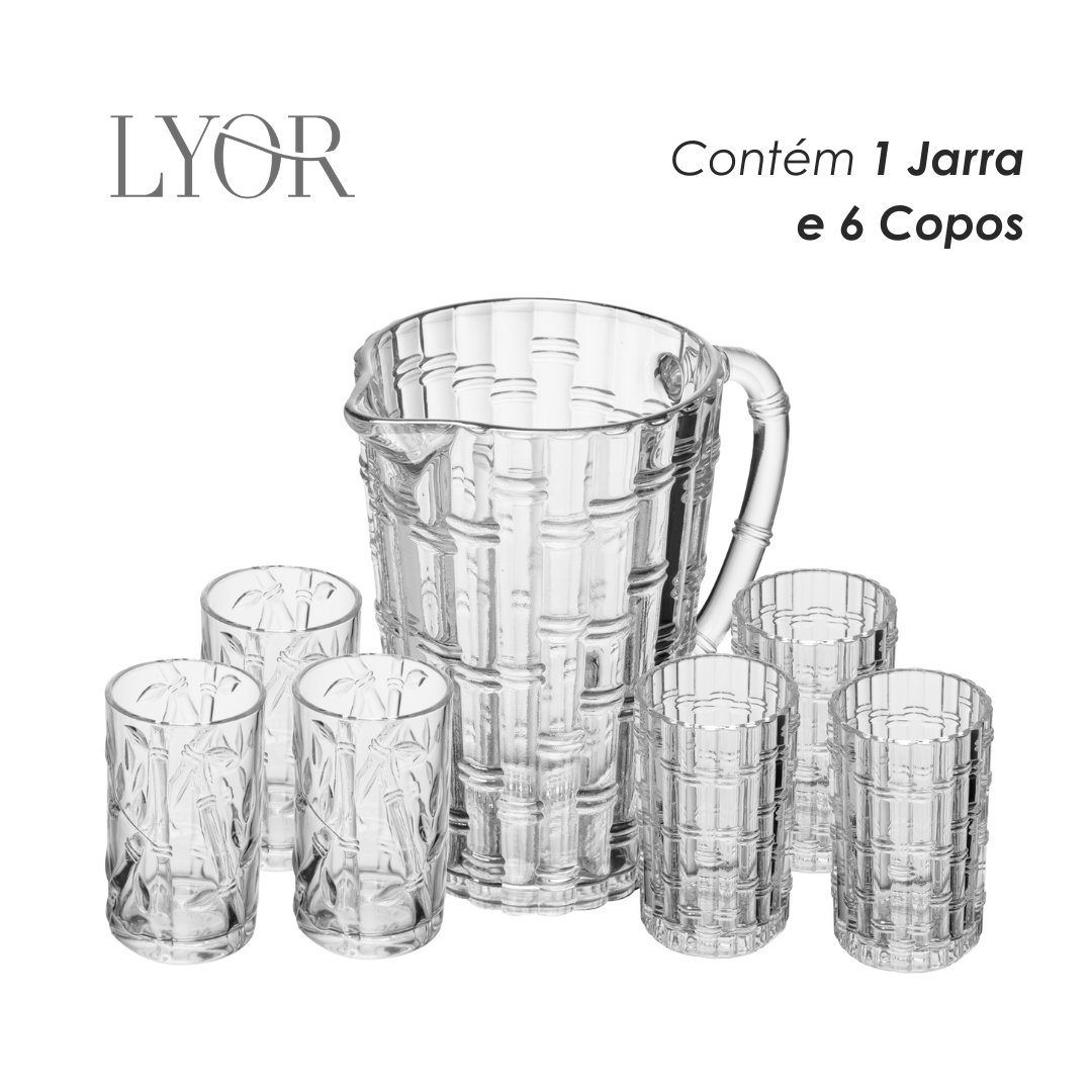 Conjunto 7 Peças Jarra Lanai com 6 Copos 1L/280ml Cristal Ecológico - Lyor