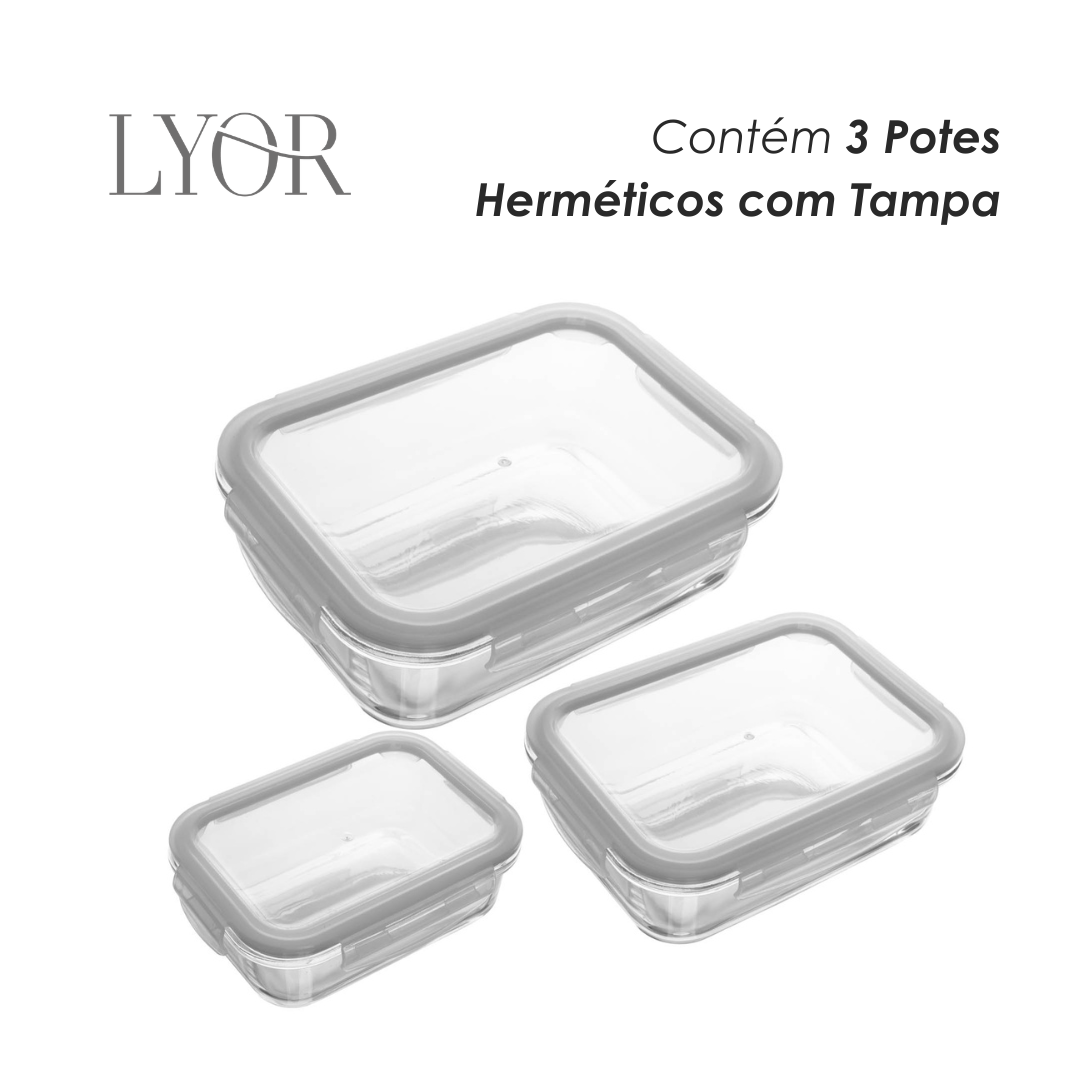 Conjunto 3 Potes Herméticos com Tampa Vidro - Lyor