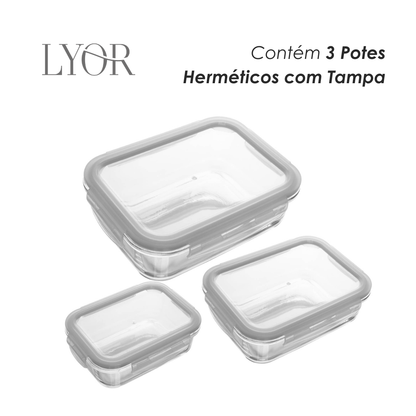 Conjunto 3 Potes Herméticos com Tampa Vidro - Lyor