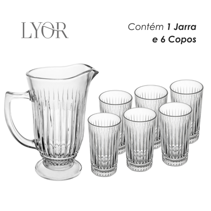 Conjunto Jarra com 6 Copos de Vidro Deli Diamante 1L/300ml - Lyor