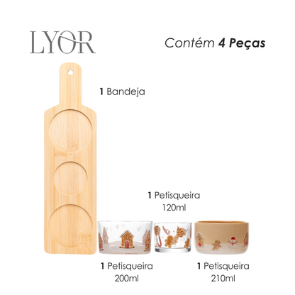 Conjunto 4 Peças para Servir Encanto de Natal 37cm x 10cm x 6cm Bambu - Lyor