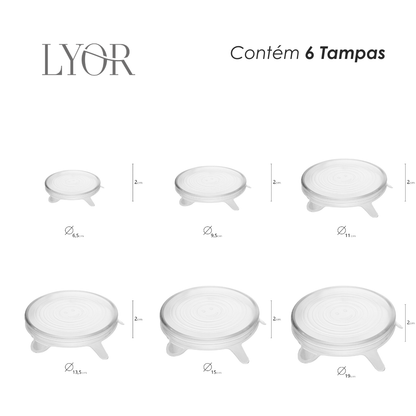 Conjunto 6 Tampas Redondas Flexíveis 20cm x 2cm Silicone - Lyor