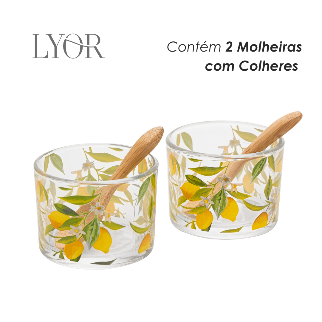 Conjunto 2 Molheiras com Colheres Siciliano 7cm x 7cm x 5cm Vidro - Lyor