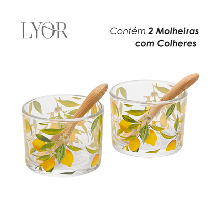 Conjunto 2 Molheiras com Colheres Siciliano 7cm x 7cm x 5cm Vidro - Lyor