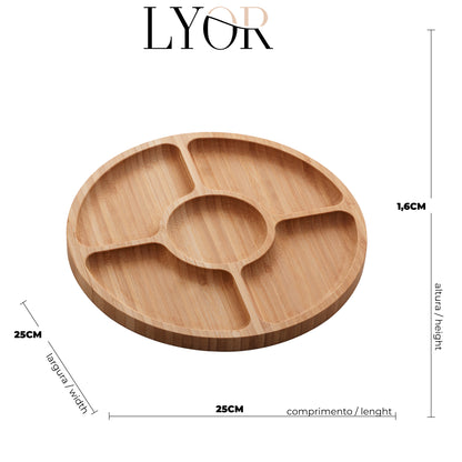 Petisqueira de Bambu com 5 Divisórias Round 25cm x 25cm x 1,6cm - Lyor